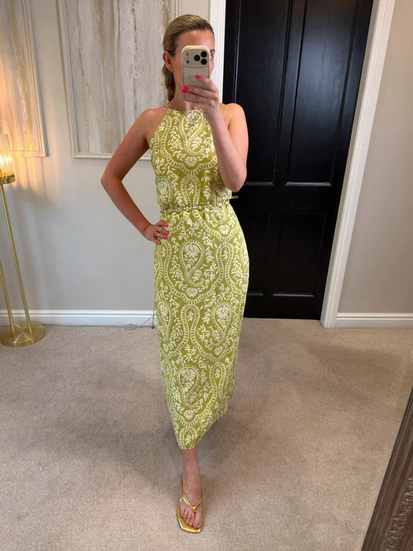Mango Green Floral Open Back Midi Large