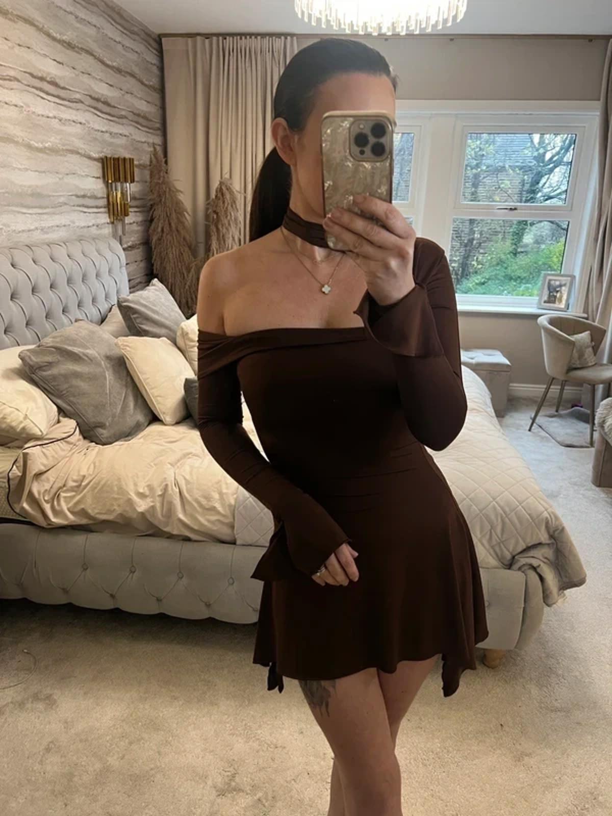 Oh Polly Chocolate Brown Asymmetrical Mini Dress 8