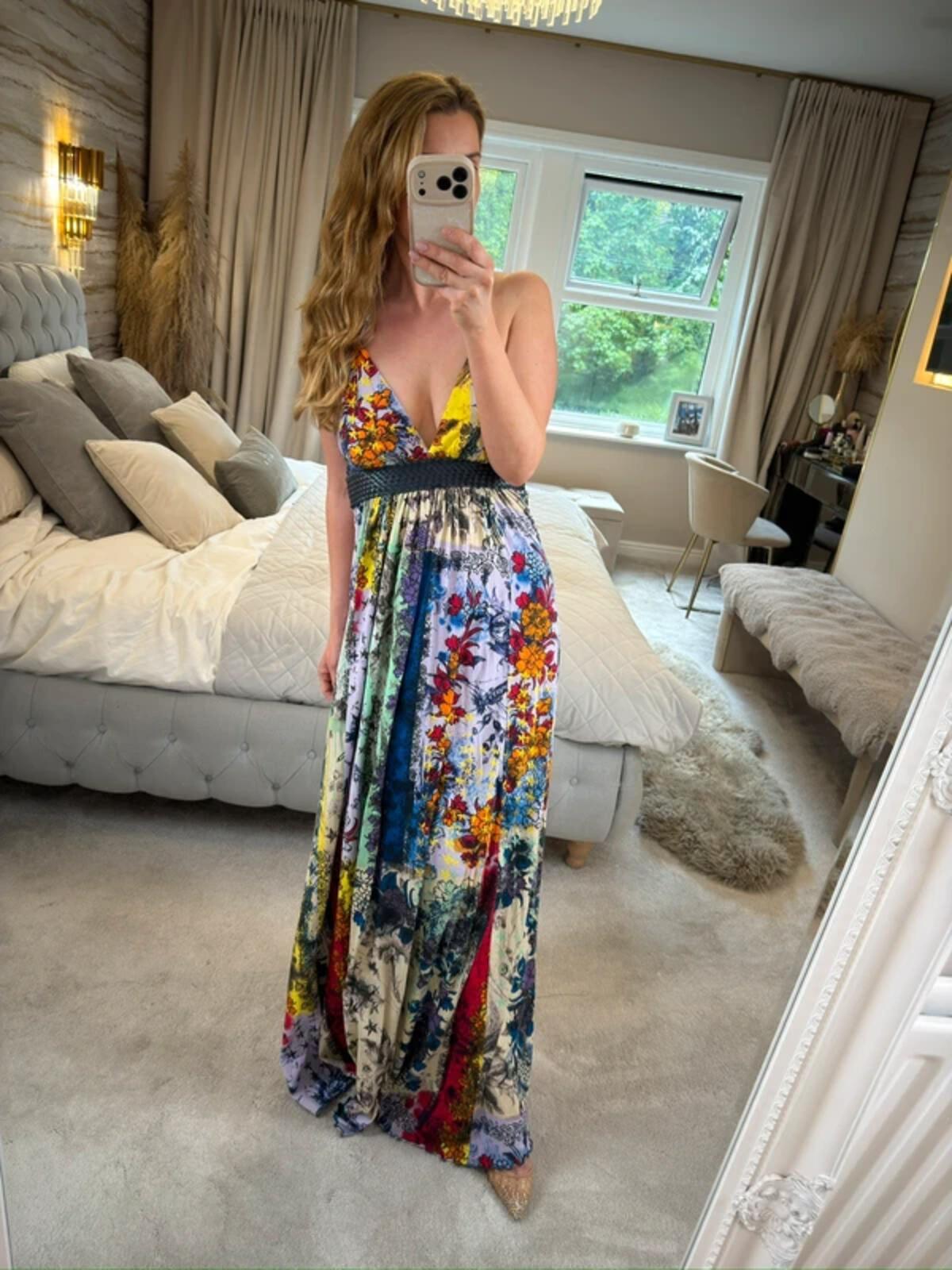 Firetrap Multicoloured Floral Jersey Plait Maxi Dress Medium