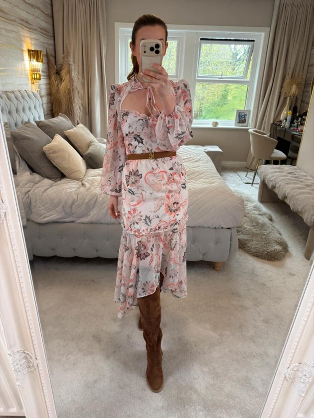 River Island Boho Tie Front Dip Hem Dress 8