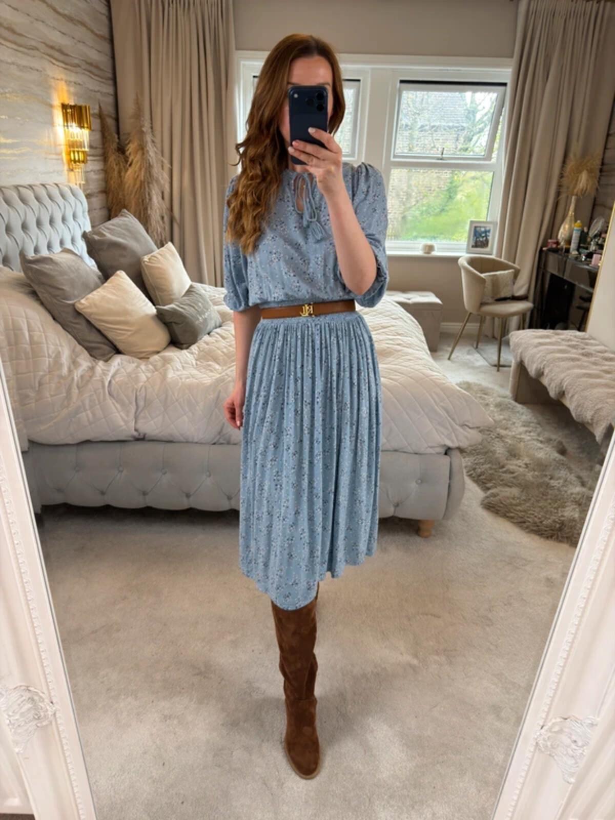 M&S Blue Floral Tassel Midi Dress 16