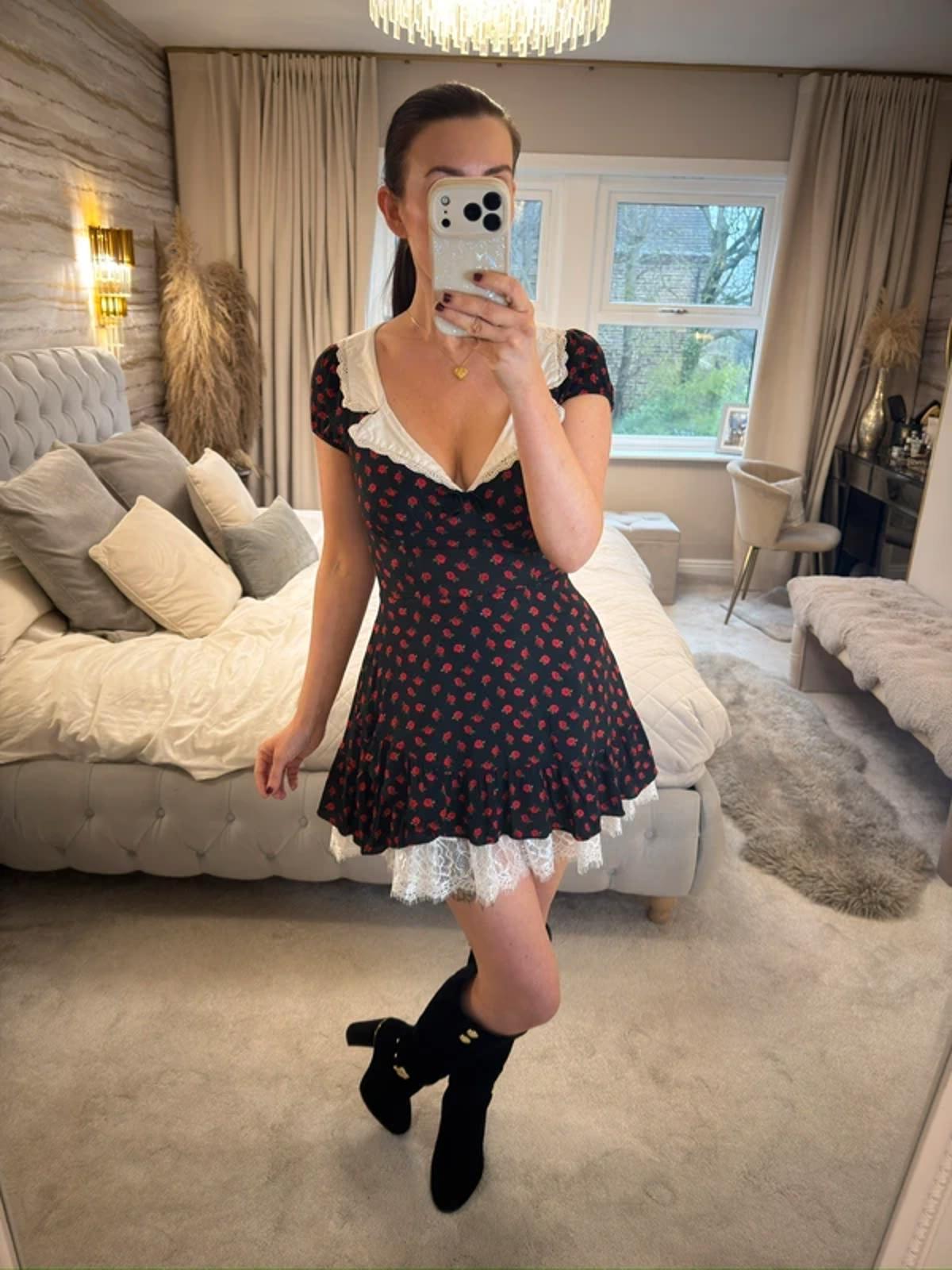 Kimchi Blue Black Rose Collared Mini Dress XS