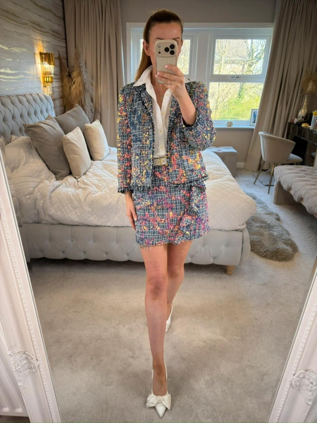 River Island Sequin Tweed Blazer & Skirt Co Ord