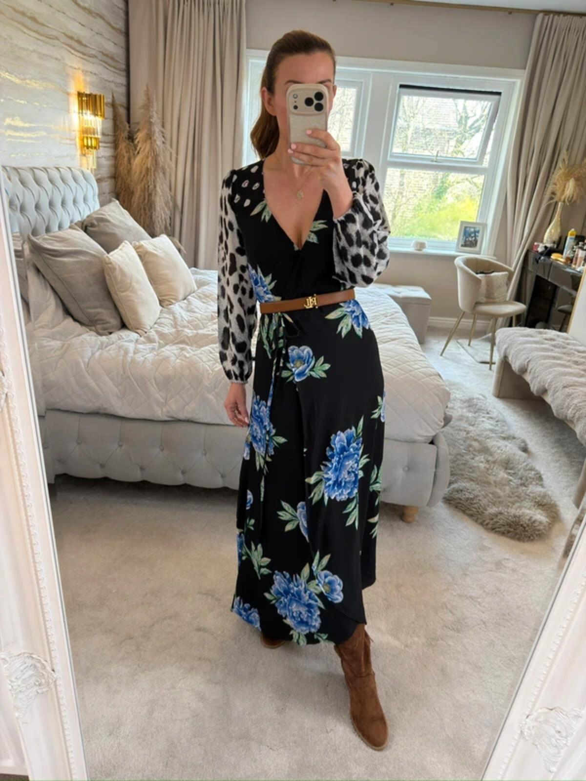 Dancing Leopard Black Floral Tie Maxi Dress XS