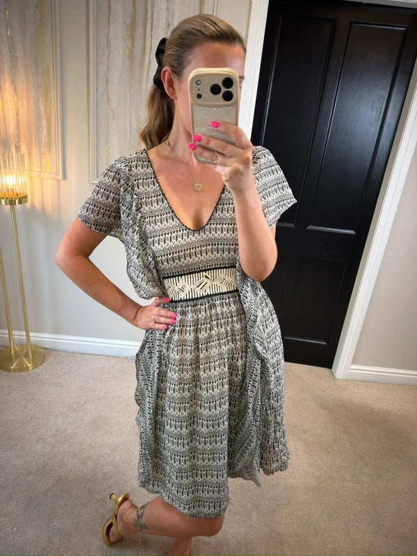 French Connection Cream & Black Boho Dress 12