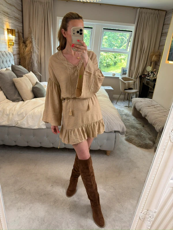 JQ By Jenerique Beige Boho Tassel Dress Large