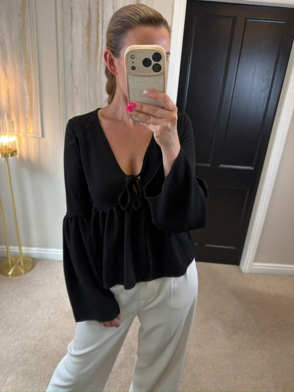 BNWT Boohoo Black Tie Front Boho Top 8