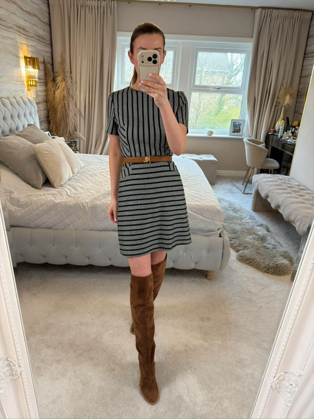 Oasis Black Striped Dress 8