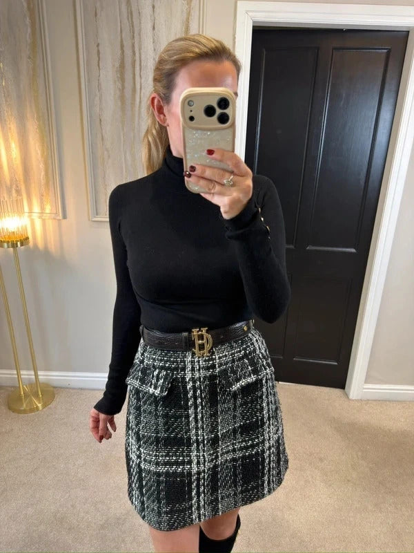 Warehouse Black & White Metallic Tweed Mini Skirt 12