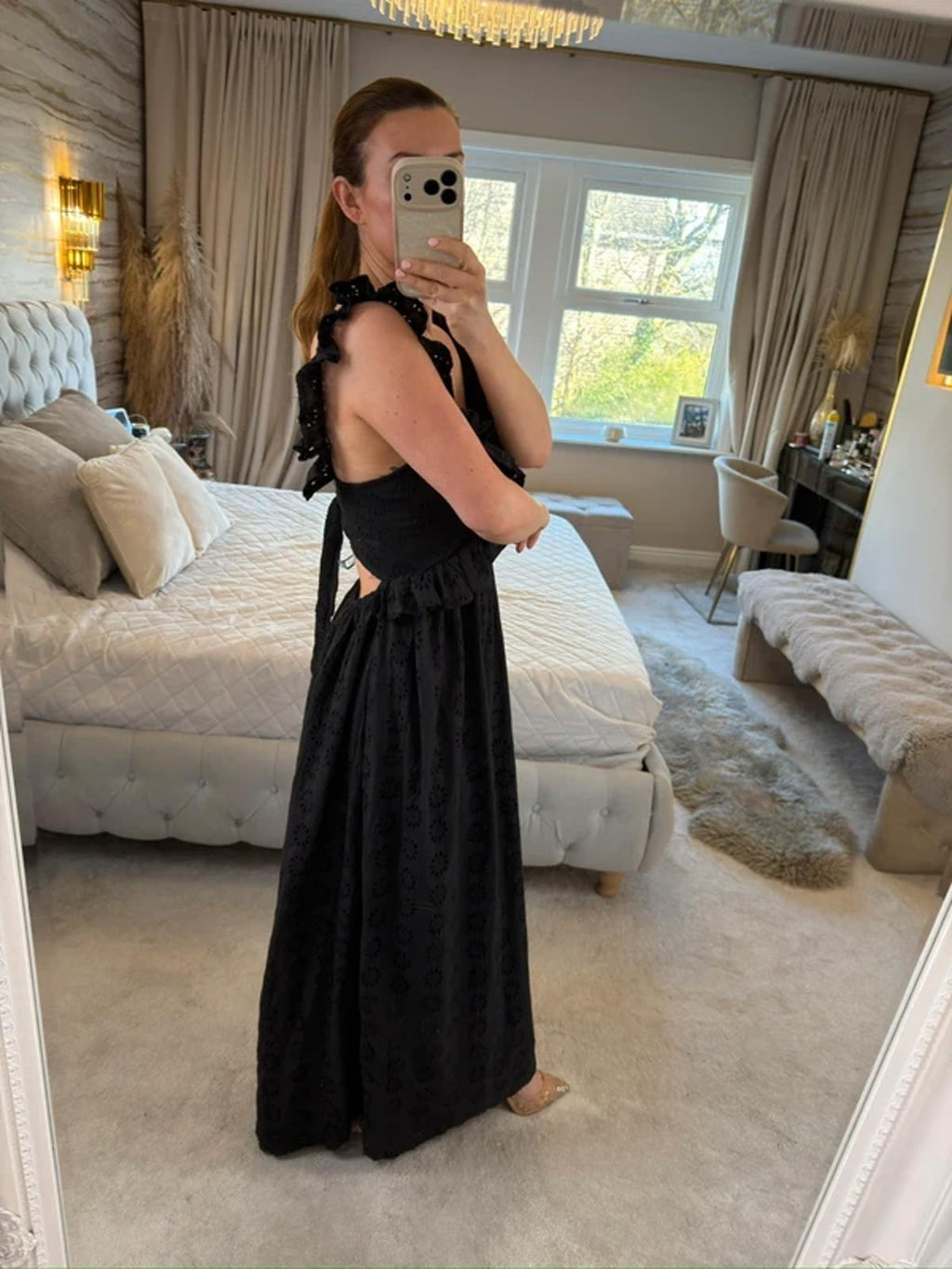 BNWT Boohoo Black Broderie Anglaise Maxi Dress 10