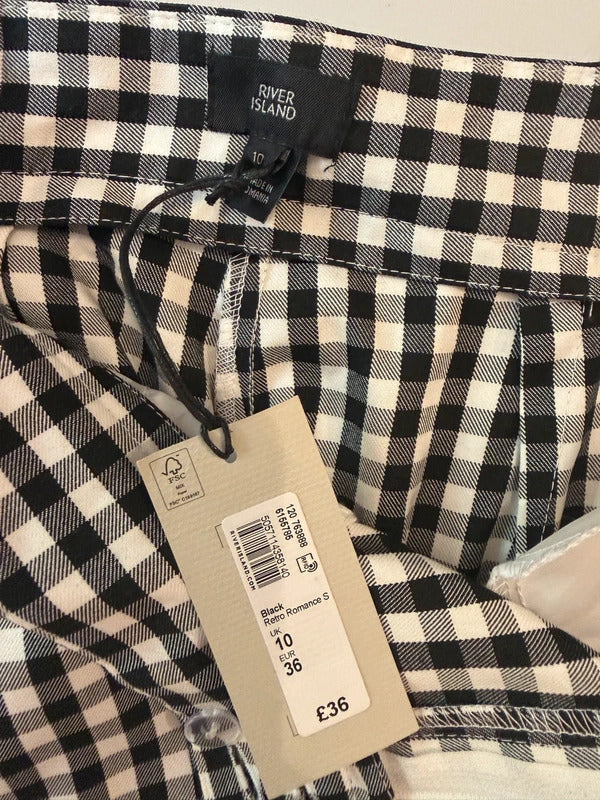 BNWT River Island Black & White Gingham Shorts 10