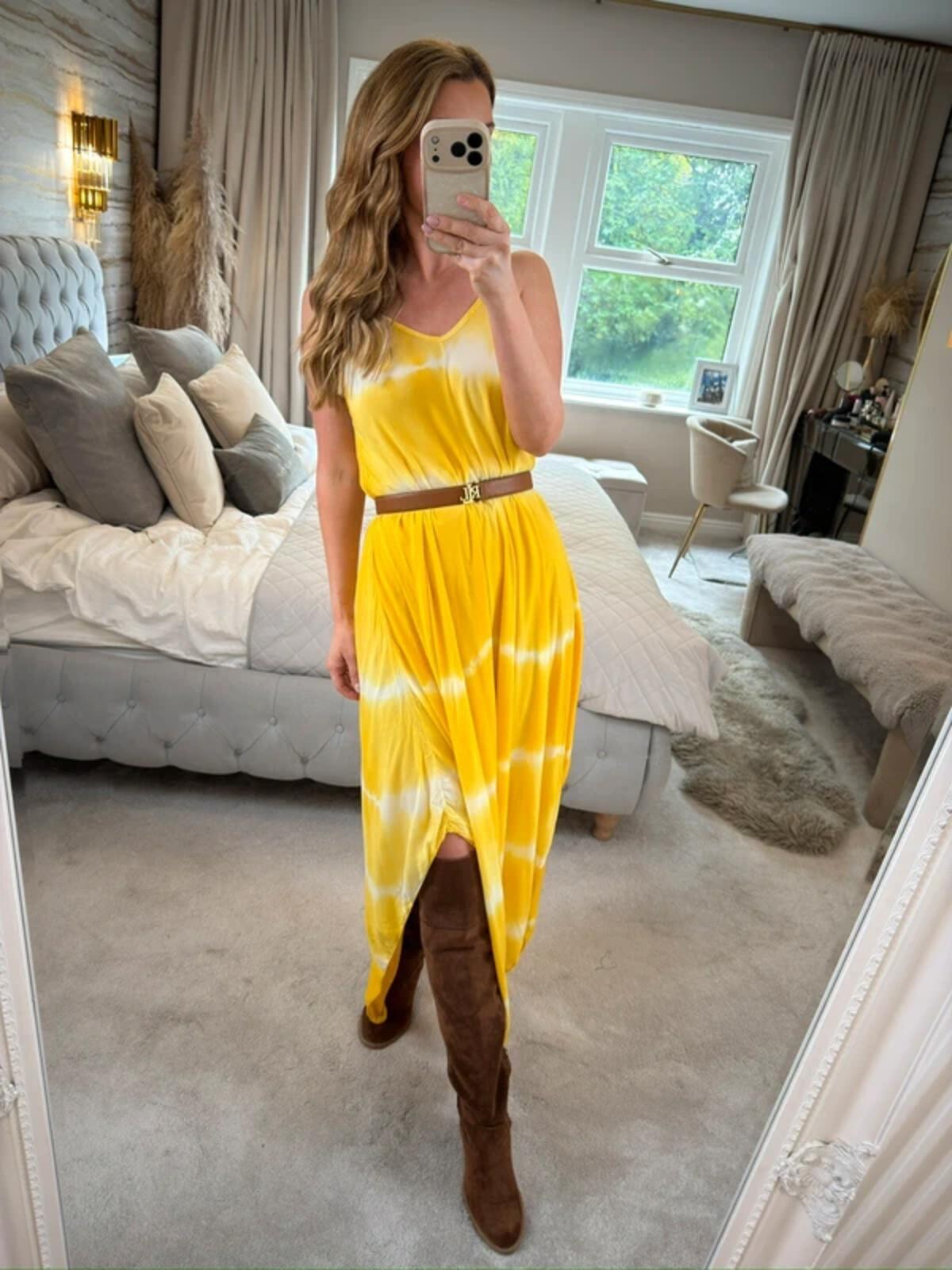 Boutique Yellow Tie Dye Dip Hem Dress One Size