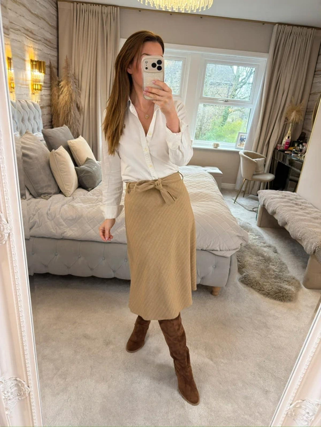 Vintage Hauber Beige Wool Blend Midi Skirt 14/16