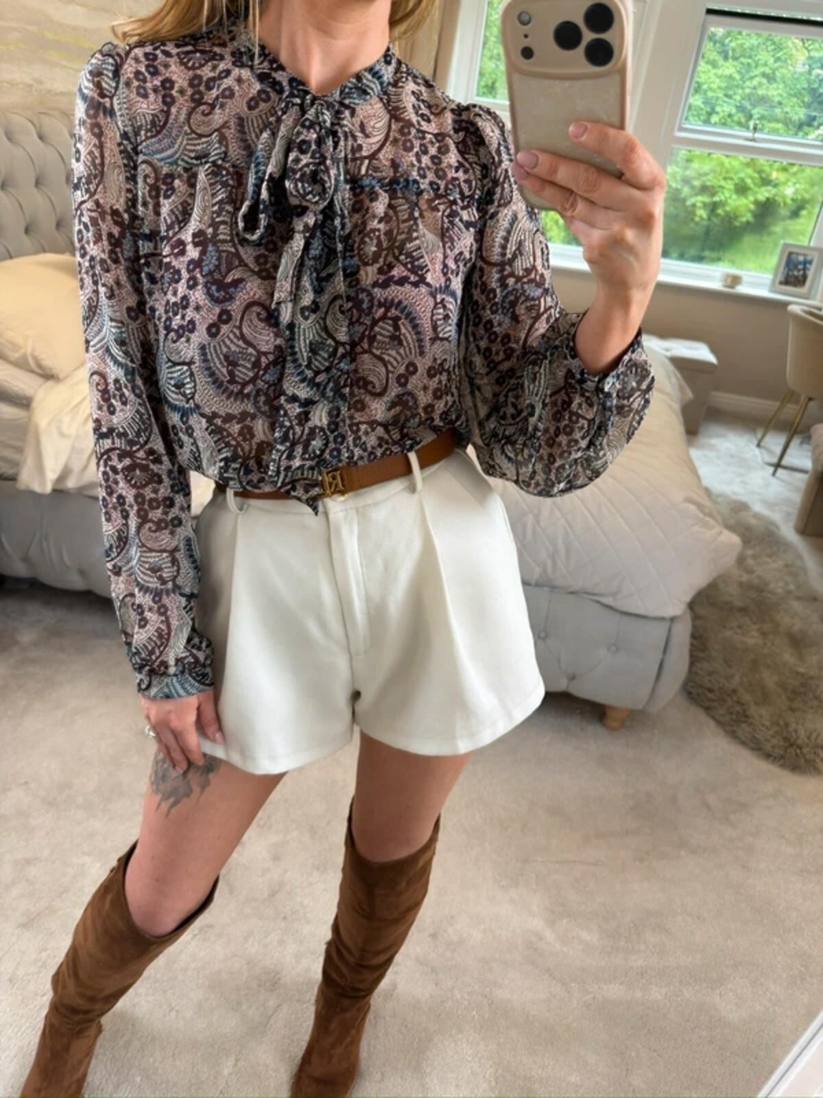 Vintage Chelsea Girl River Island Navy Paisley Pussybow Blouse 8