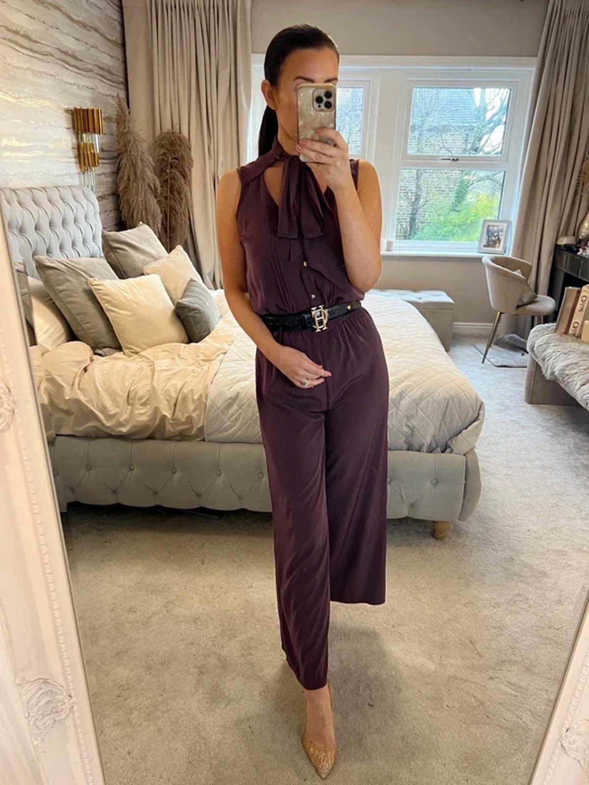 River Island Burgundy Cropped Pussy Bow Jumpsuit 6