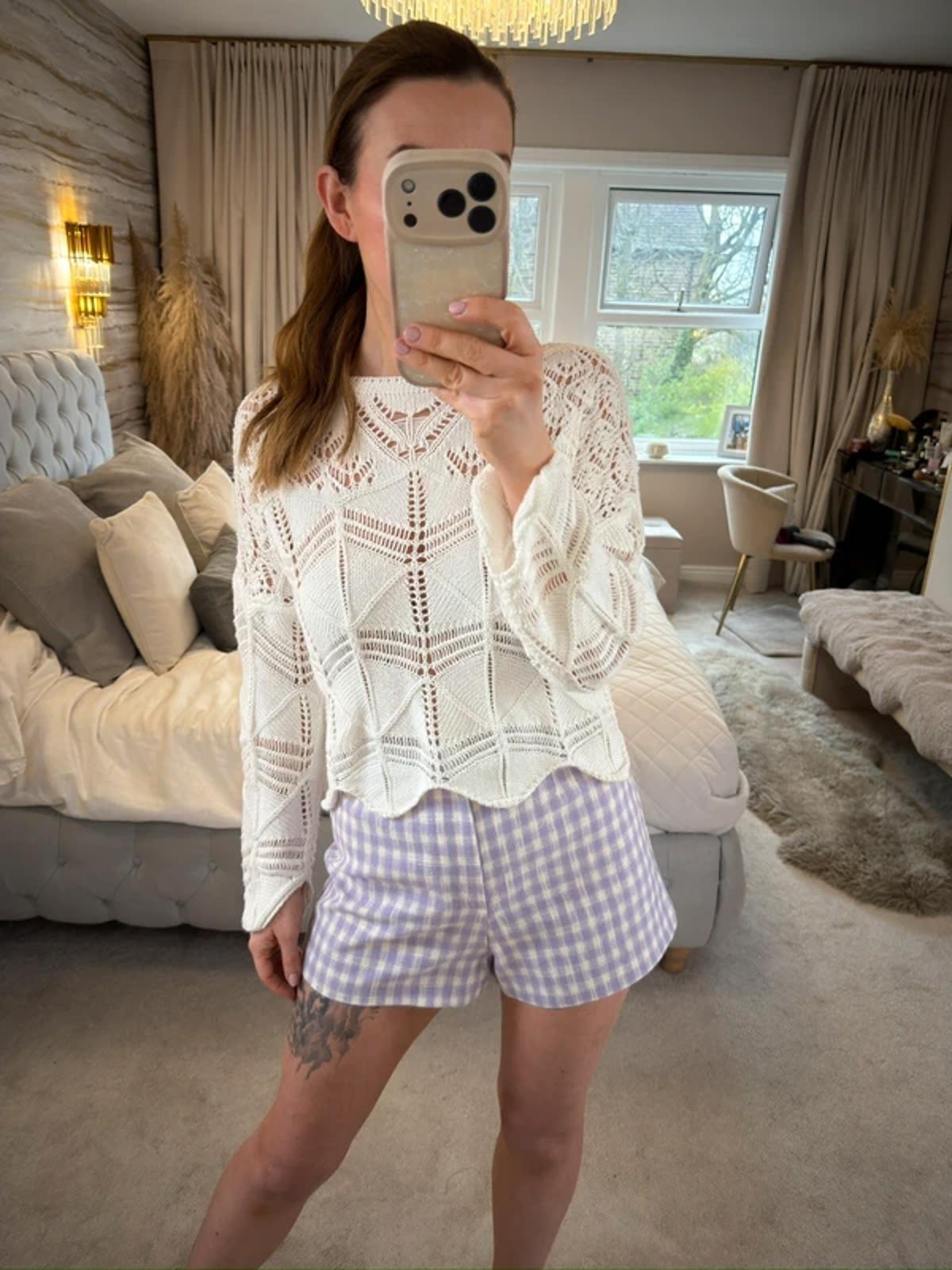 Zara Lilac & White Gingham Shorts Small