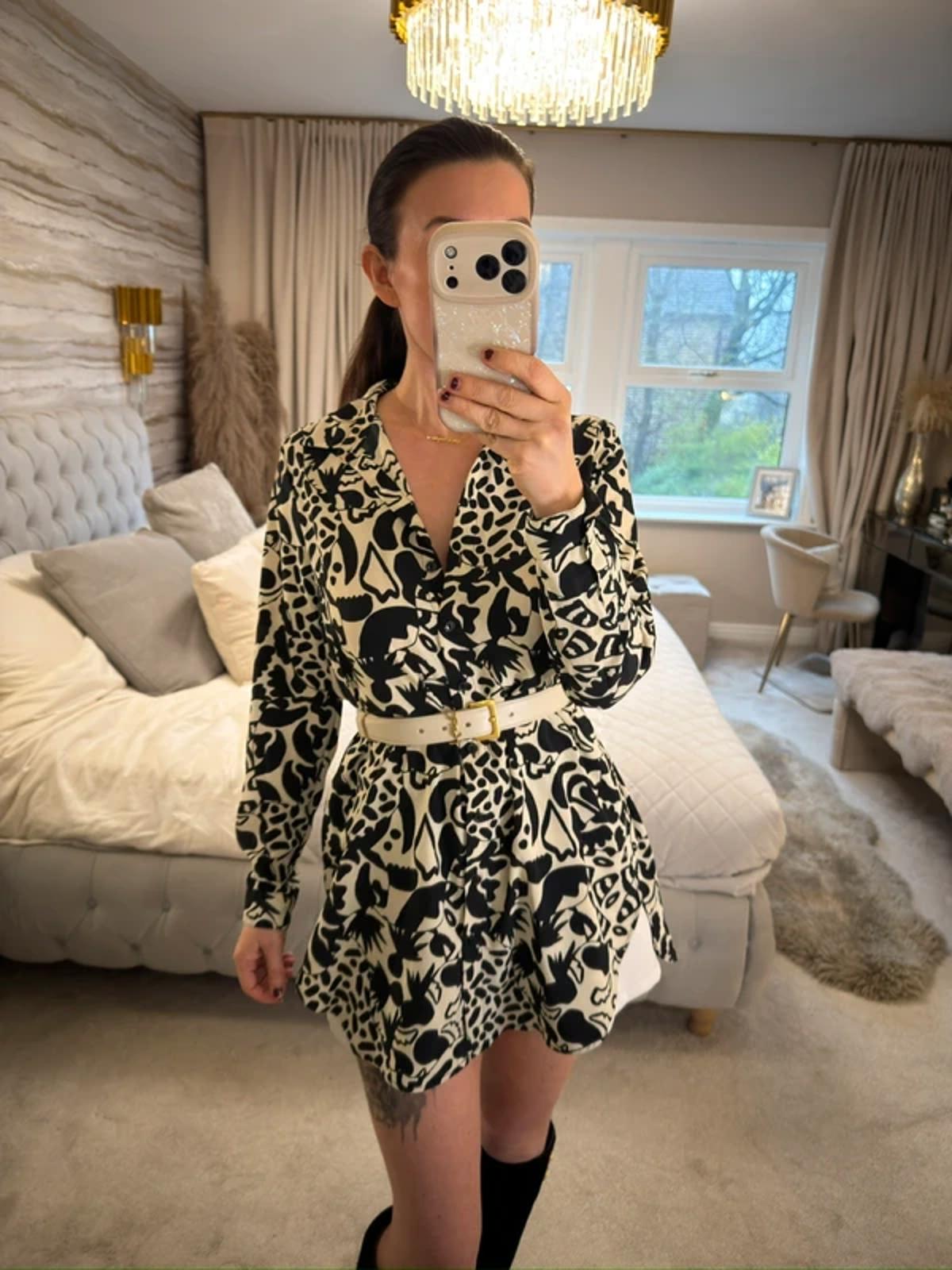 Monki Cream & Black Oversized Shirt XS