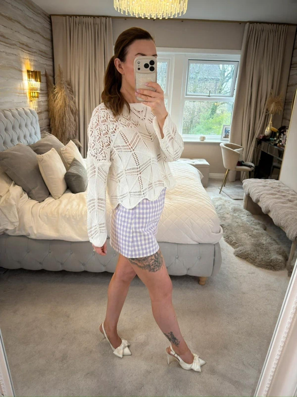 Zara Lilac & White Gingham Shorts Small
