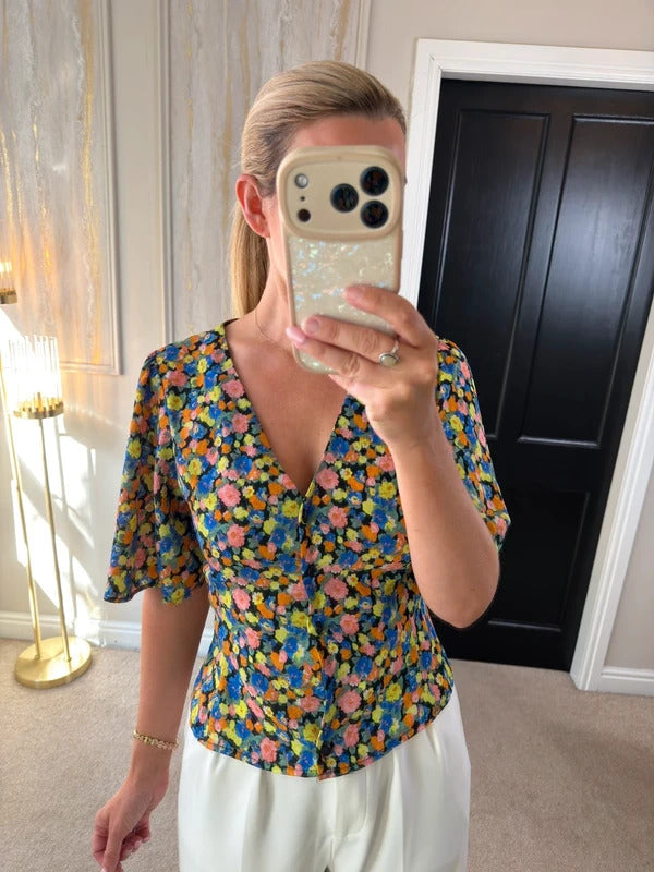 ASOS Multicoloured Floral Tie Back Blouse 10