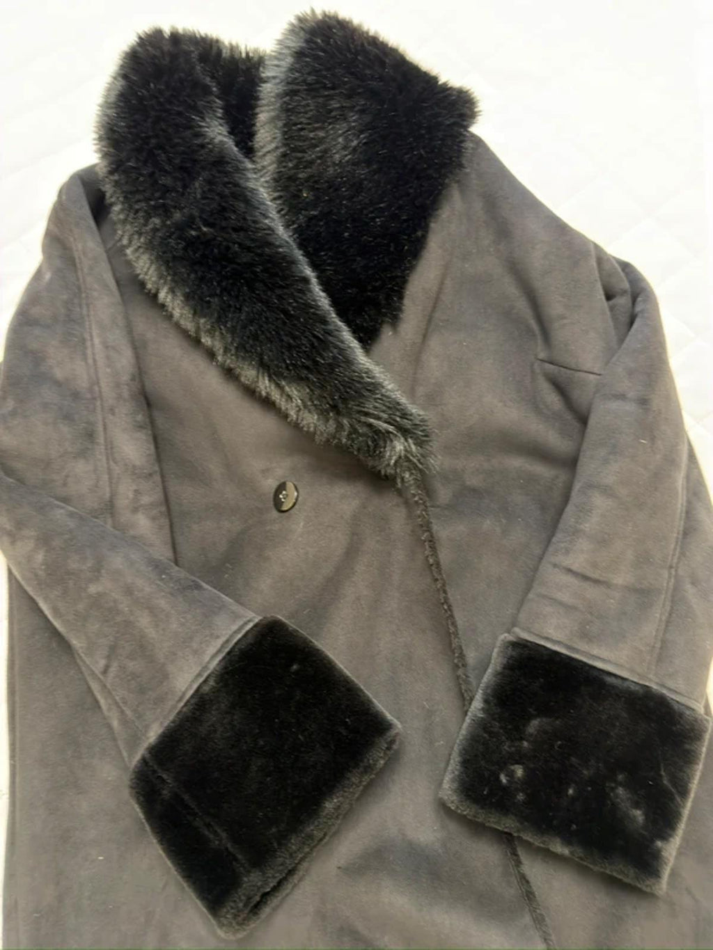 Jigsaw Black Faux Fur Coat Medium