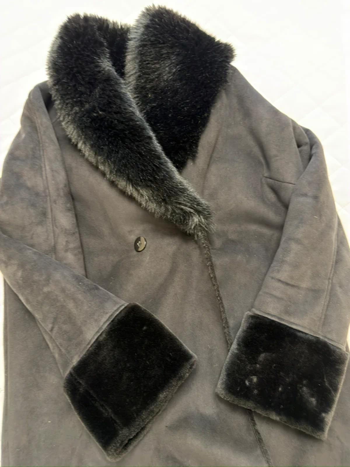 Jigsaw Black Faux Fur Coat Medium