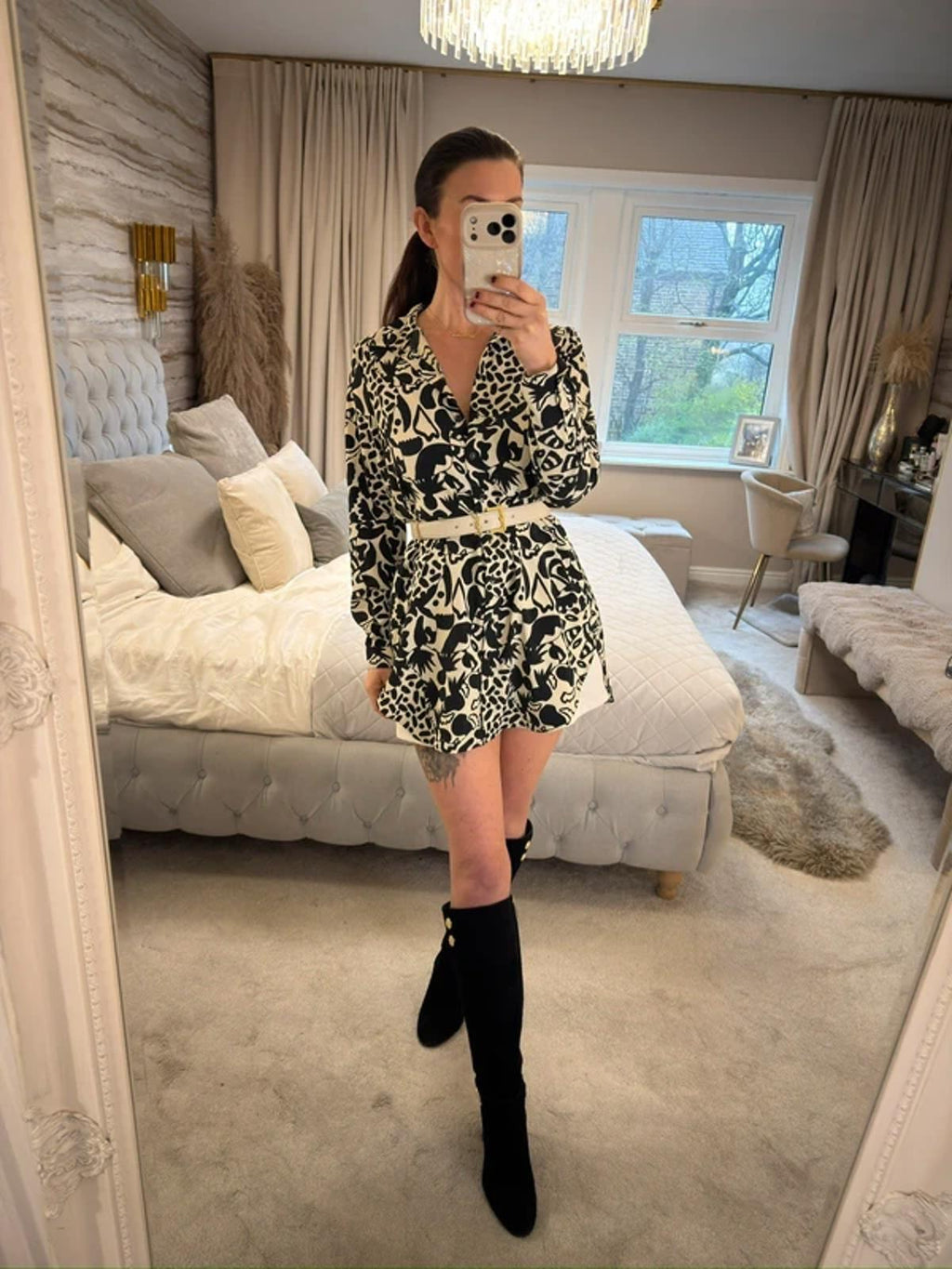 Monki Cream & Black Oversized Shirt XS