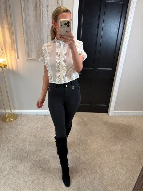 Boohoo Cream Semi Sheer Frill Blouse 6