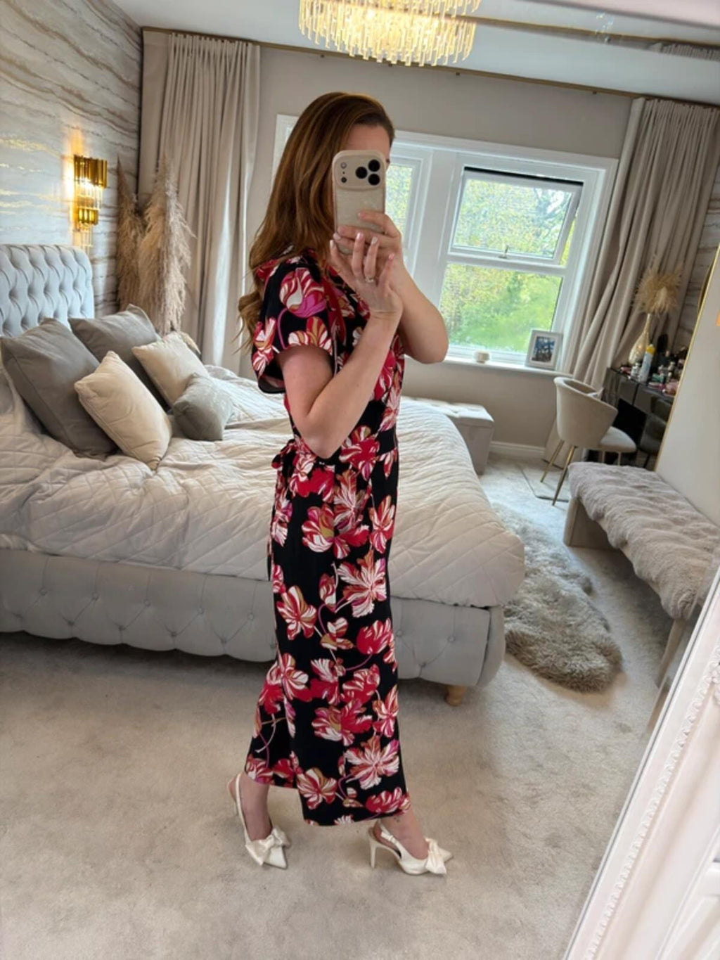 Whistles Black & Red Floral Jumpsuit Small
