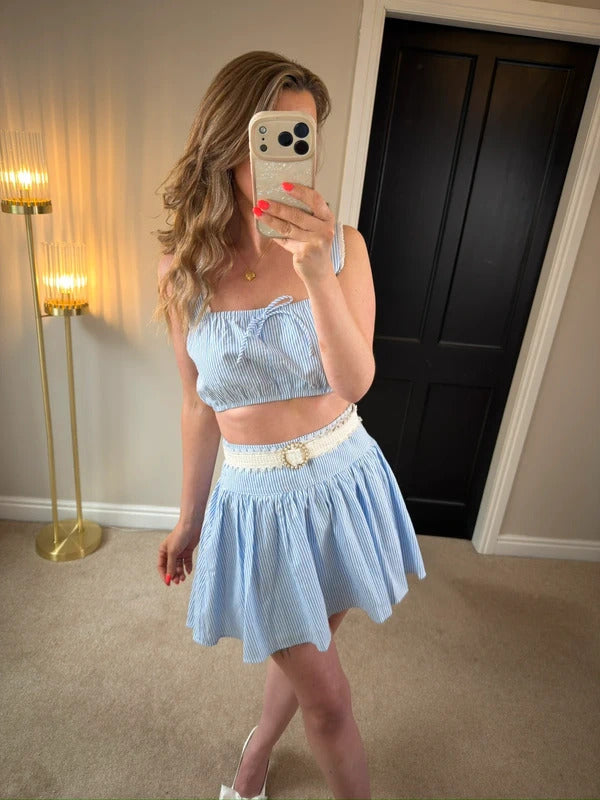 BNWT Meshki Blue & White Stripe Skirt Co Ord Medium