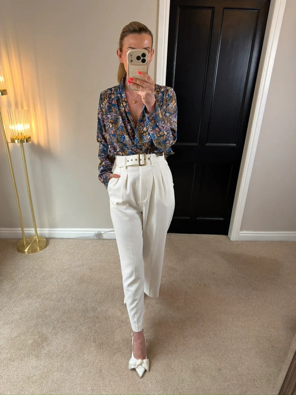 Sarah John Floral Plunge Blouse Size Medium