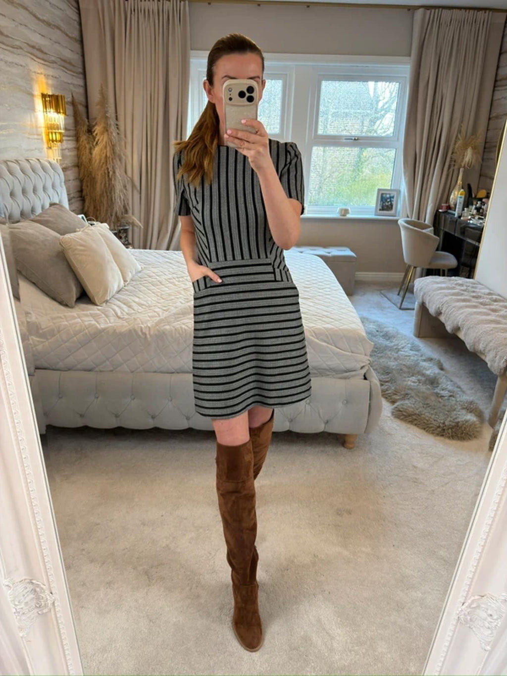 Oasis Black Striped Dress 8