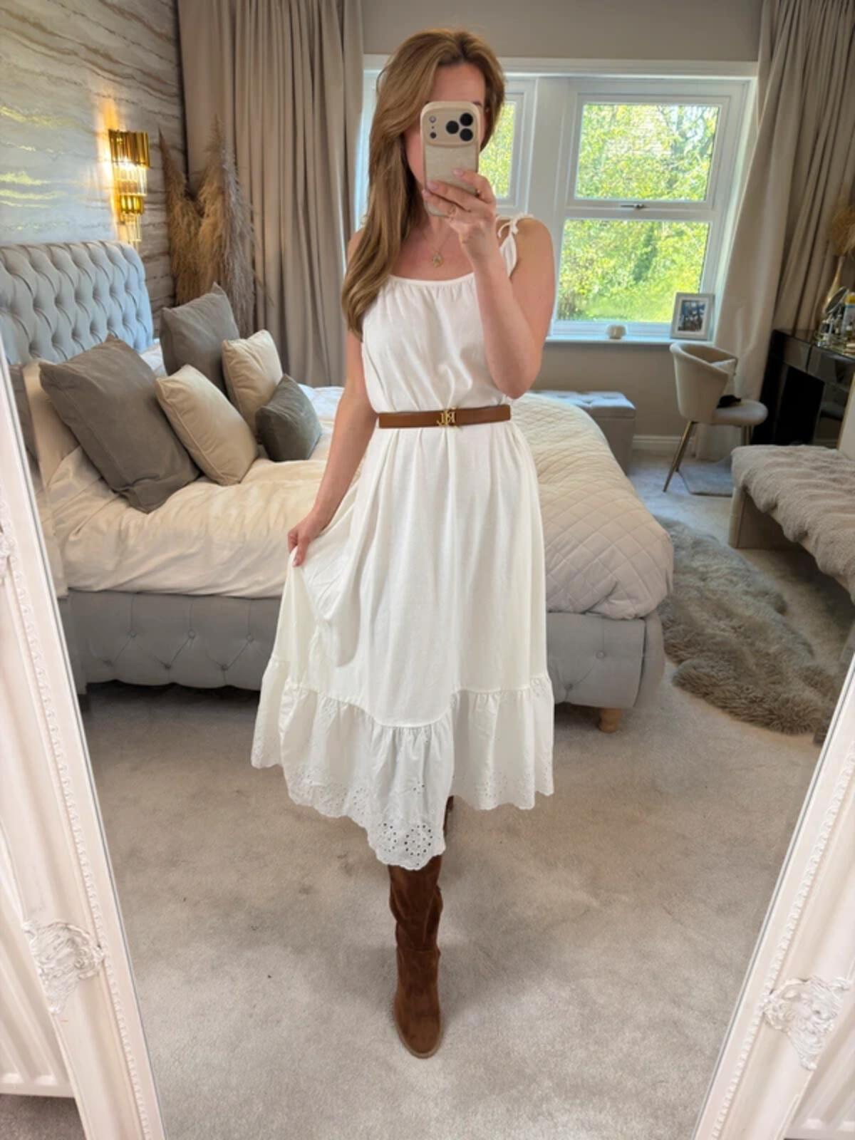 BNWT Next White 100% Cotton Broderie Anglaise Midi Dress 12