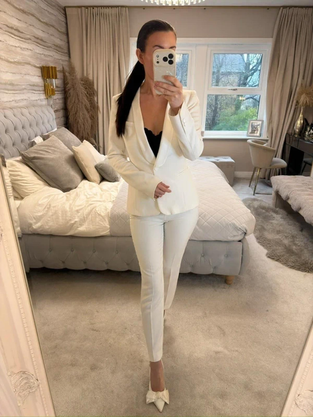 Zara Off White satin Trim Blazer Jacket Small