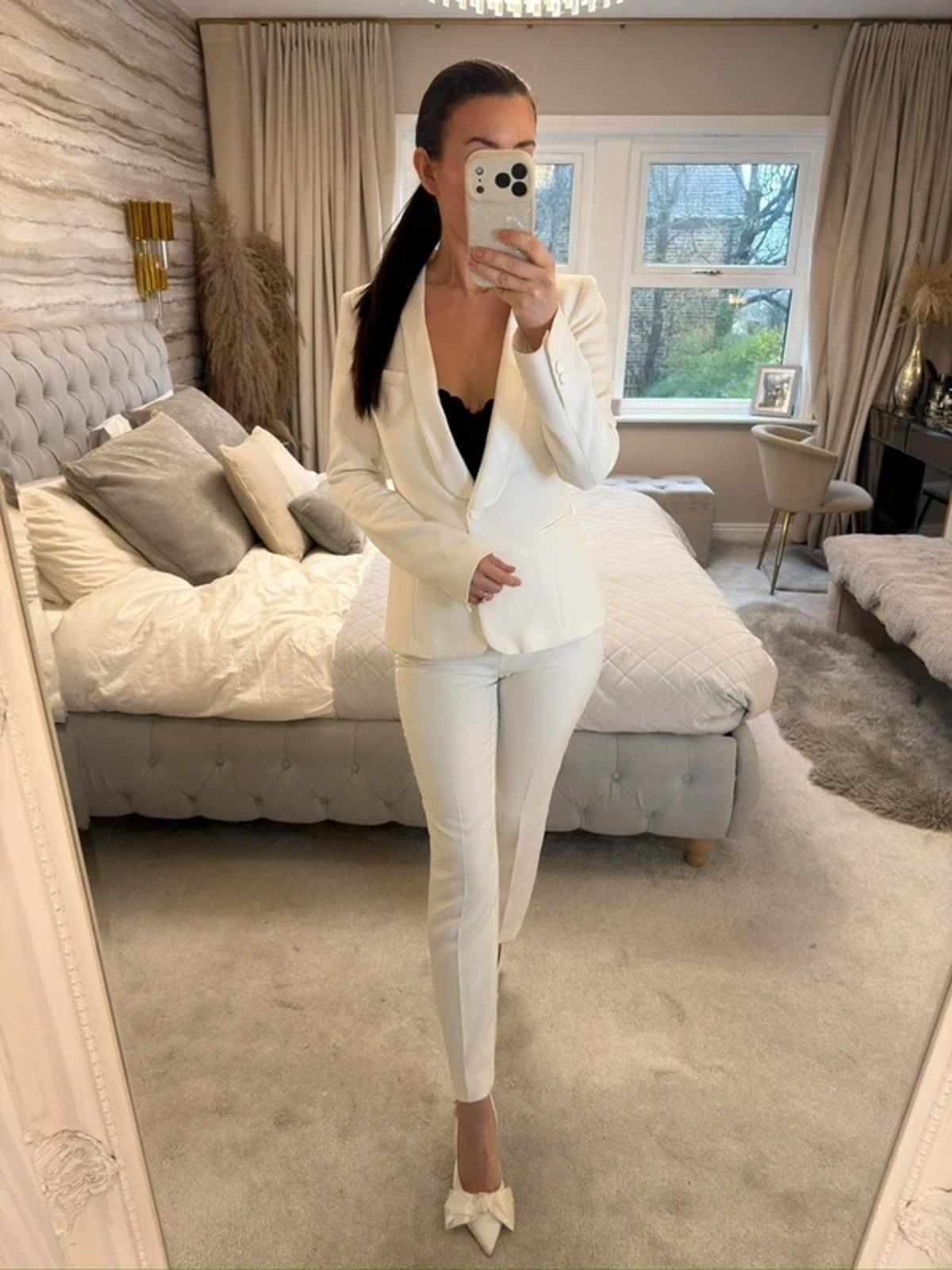 Zara Off White satin Trim Blazer Jacket Small