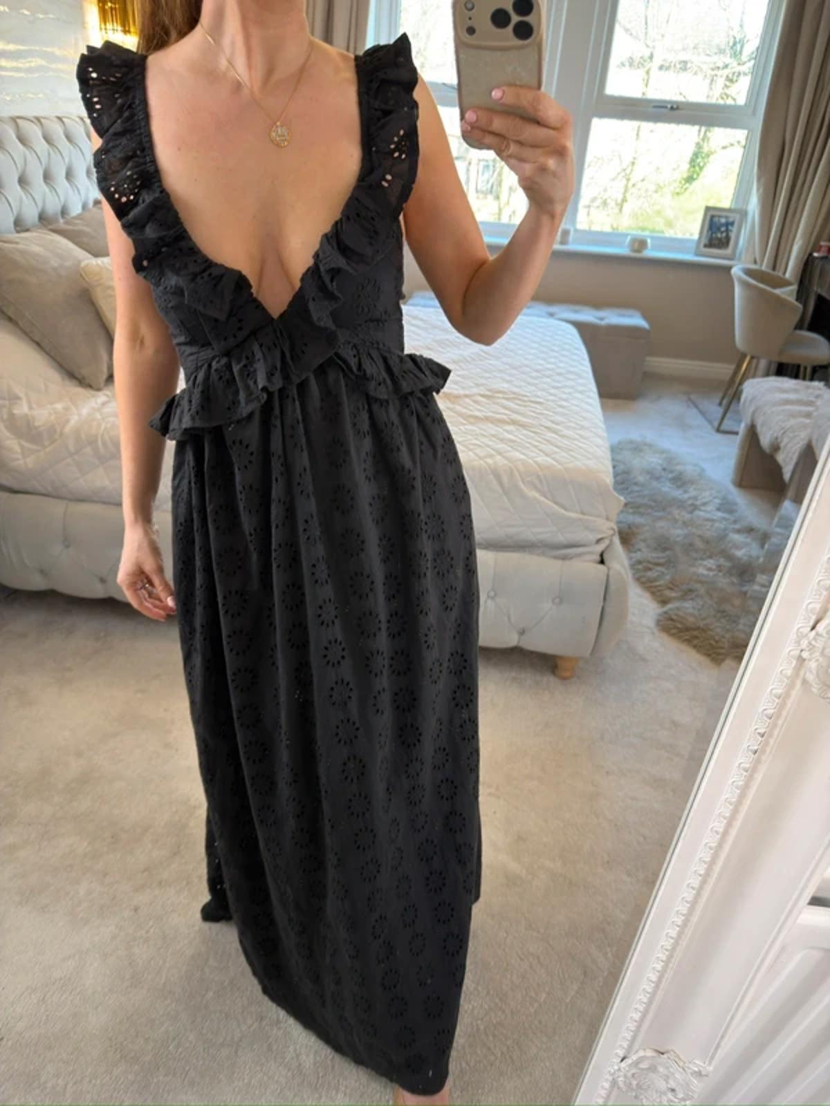 BNWT Boohoo Black Broderie Anglaise Maxi Dress 10