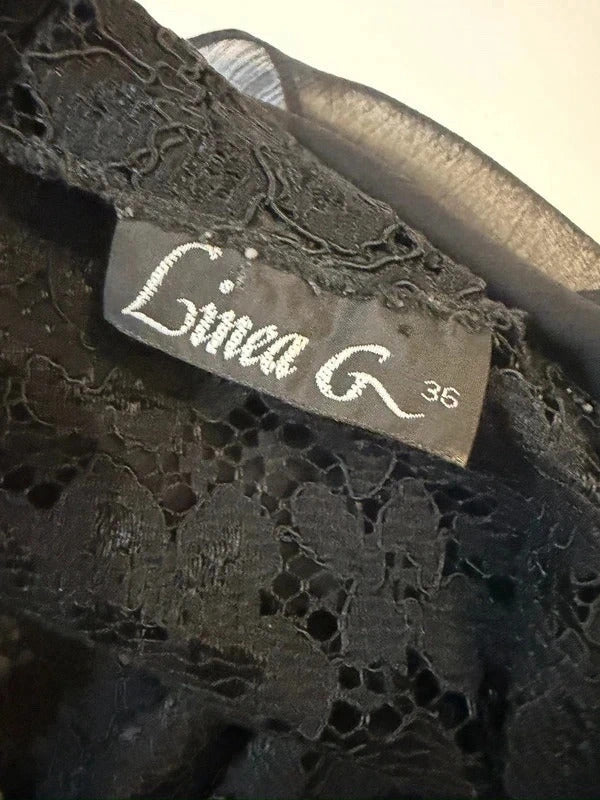 Vintage Linea G Black Lace Frill Blouse 8