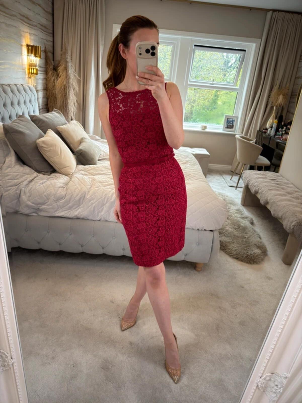 White House Black Market Red Lace Dress Small