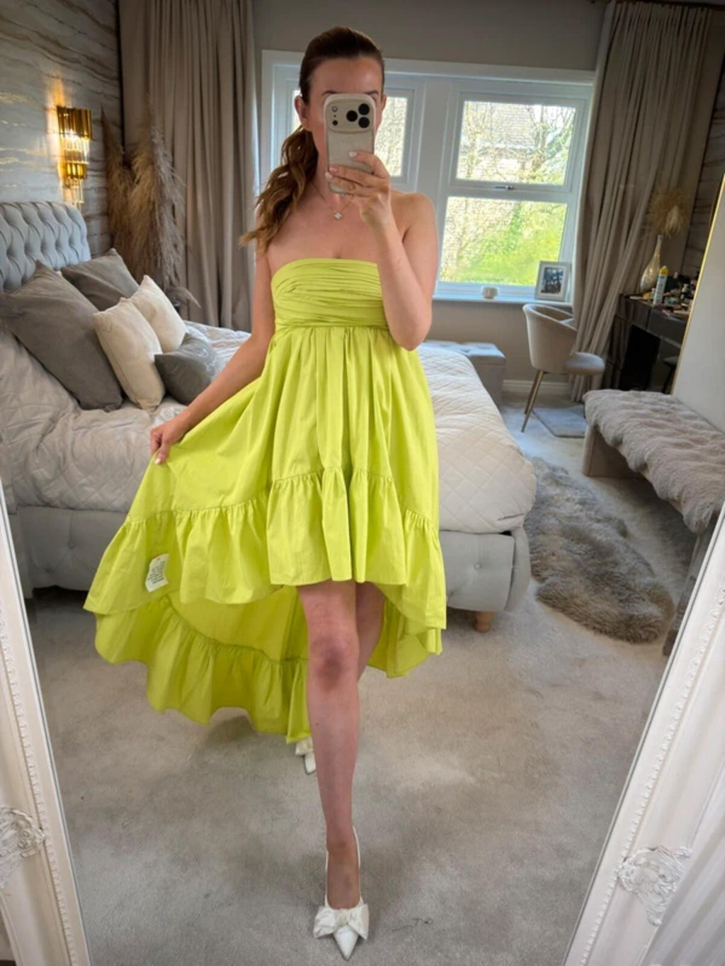 BNWT Asos Lime Green Strapless Dip Hem Dress 8