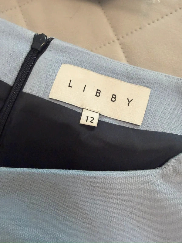 Libby Light Blue Richmond Asymmetrical Neckline Tailored Dress 12