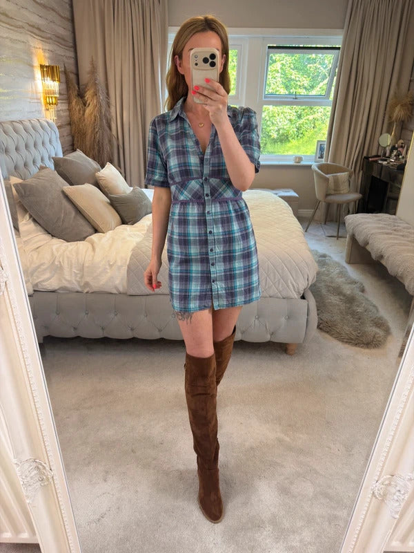Vintage Cherokee Blue & Purple Check Tunic 14