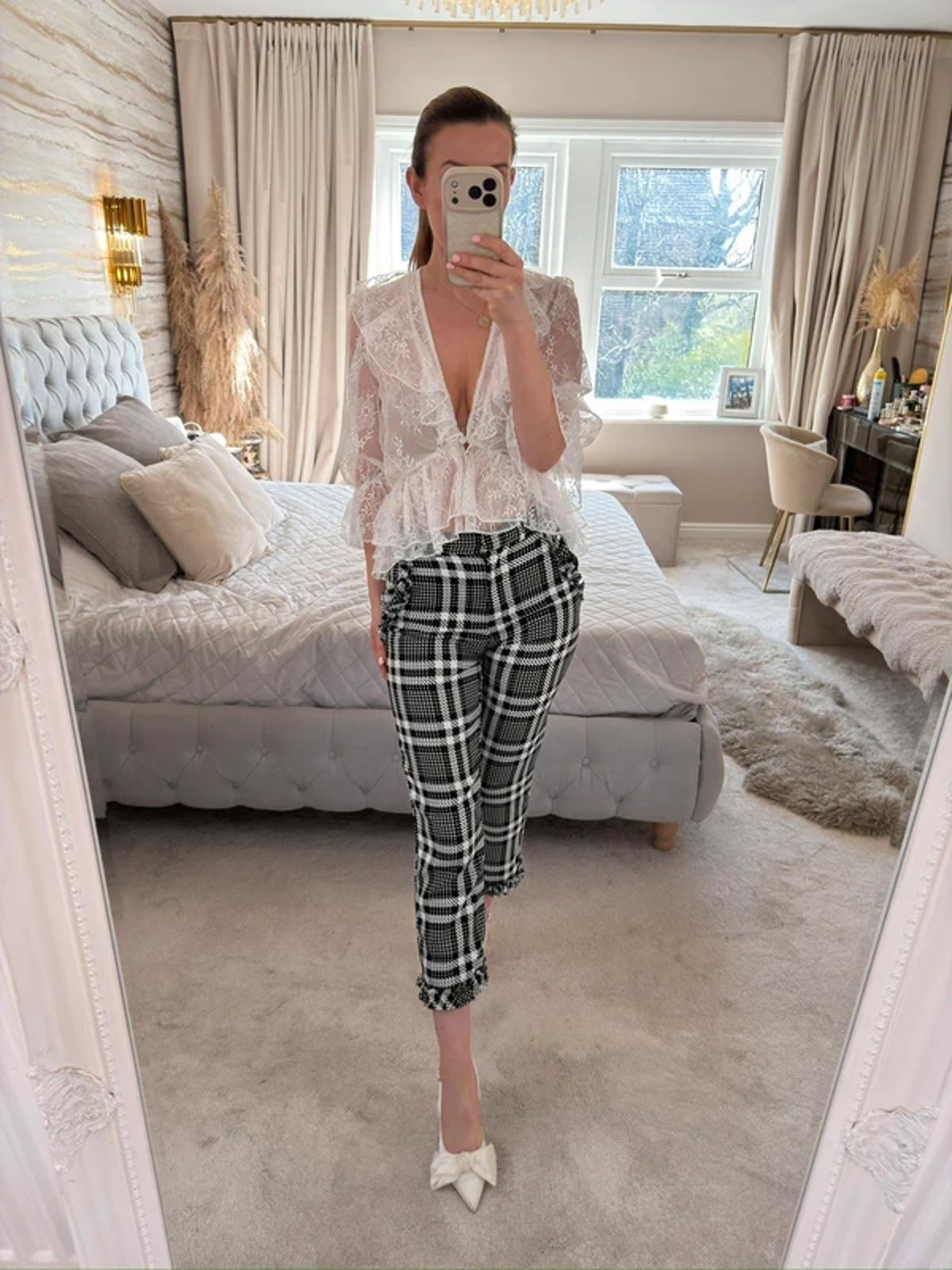 River Island Black & White Check Frill Cropped Trouser 6