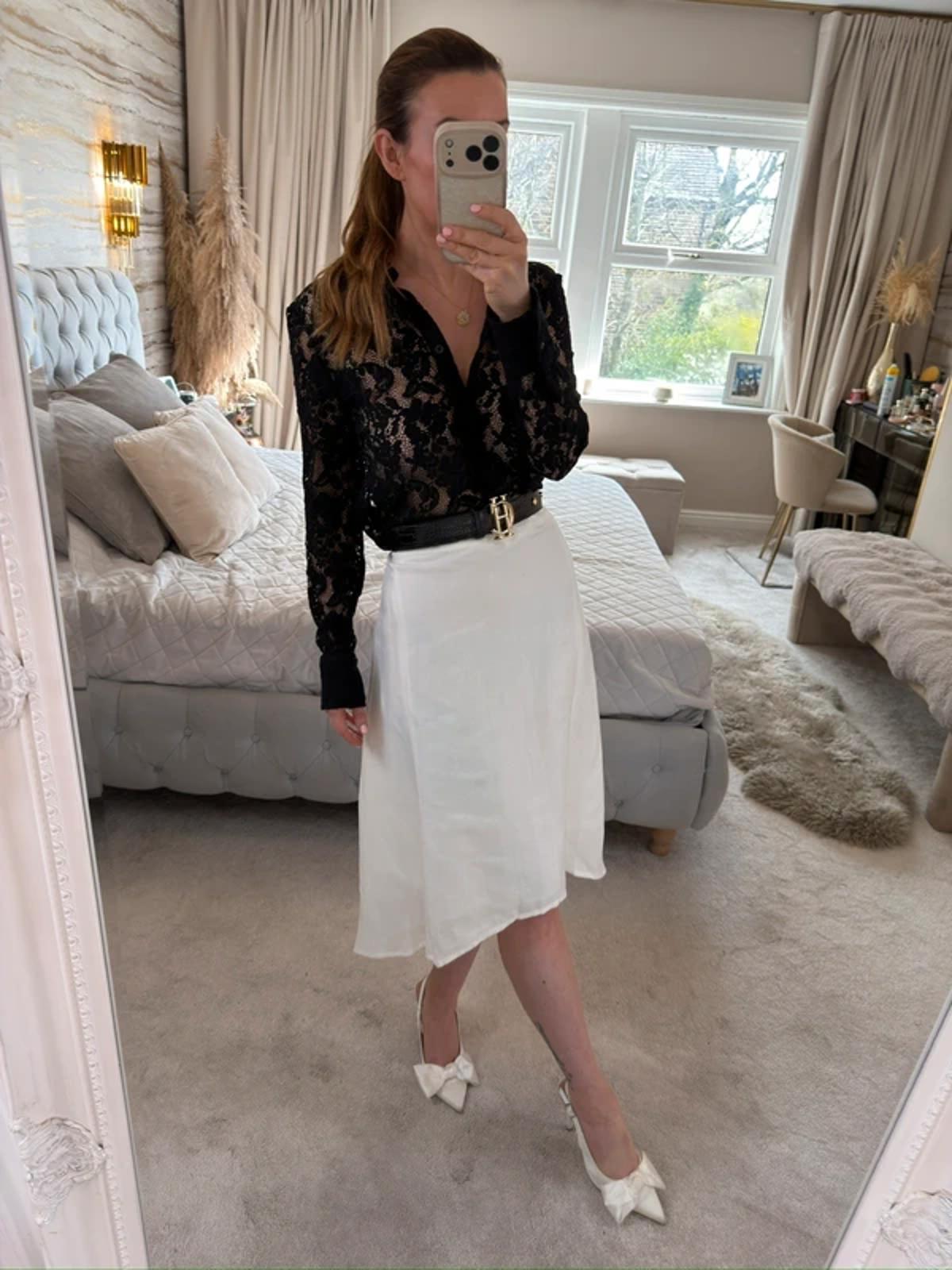 M&S White Linen Blend Dip Hem Midi Skirt 12