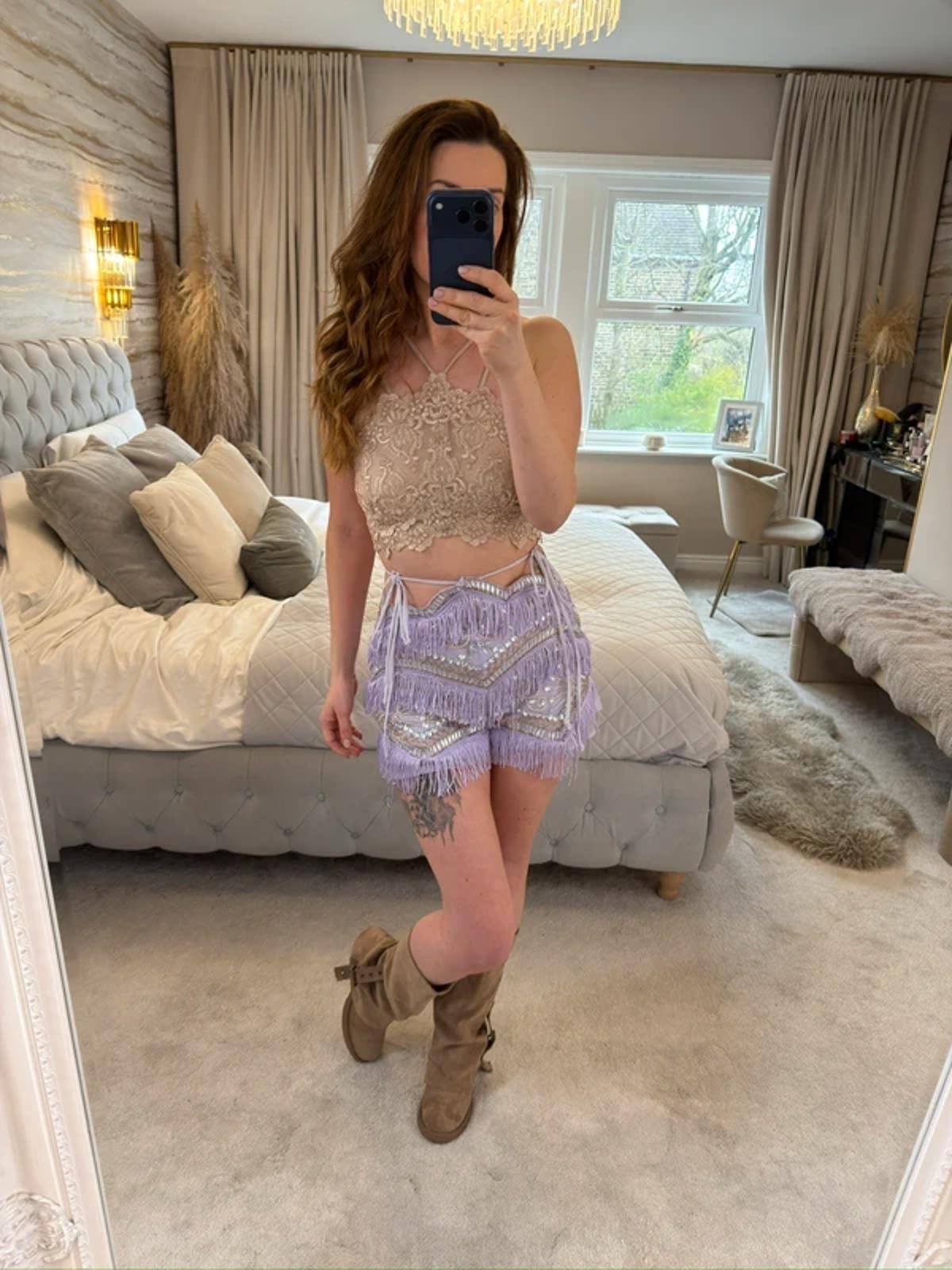 ASOS Lilac Fringe Embellished Festival Shorts 8