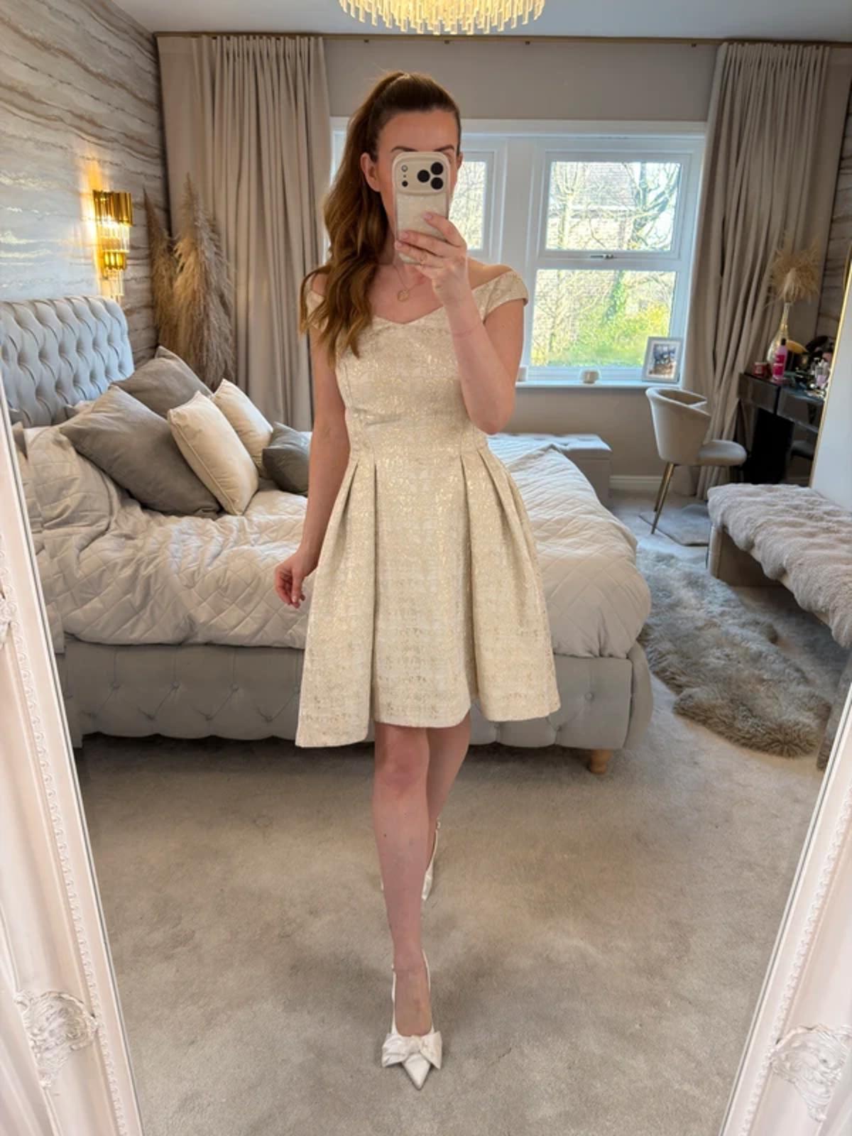 Coast Ivory & Gold Dip Hem Dress 12