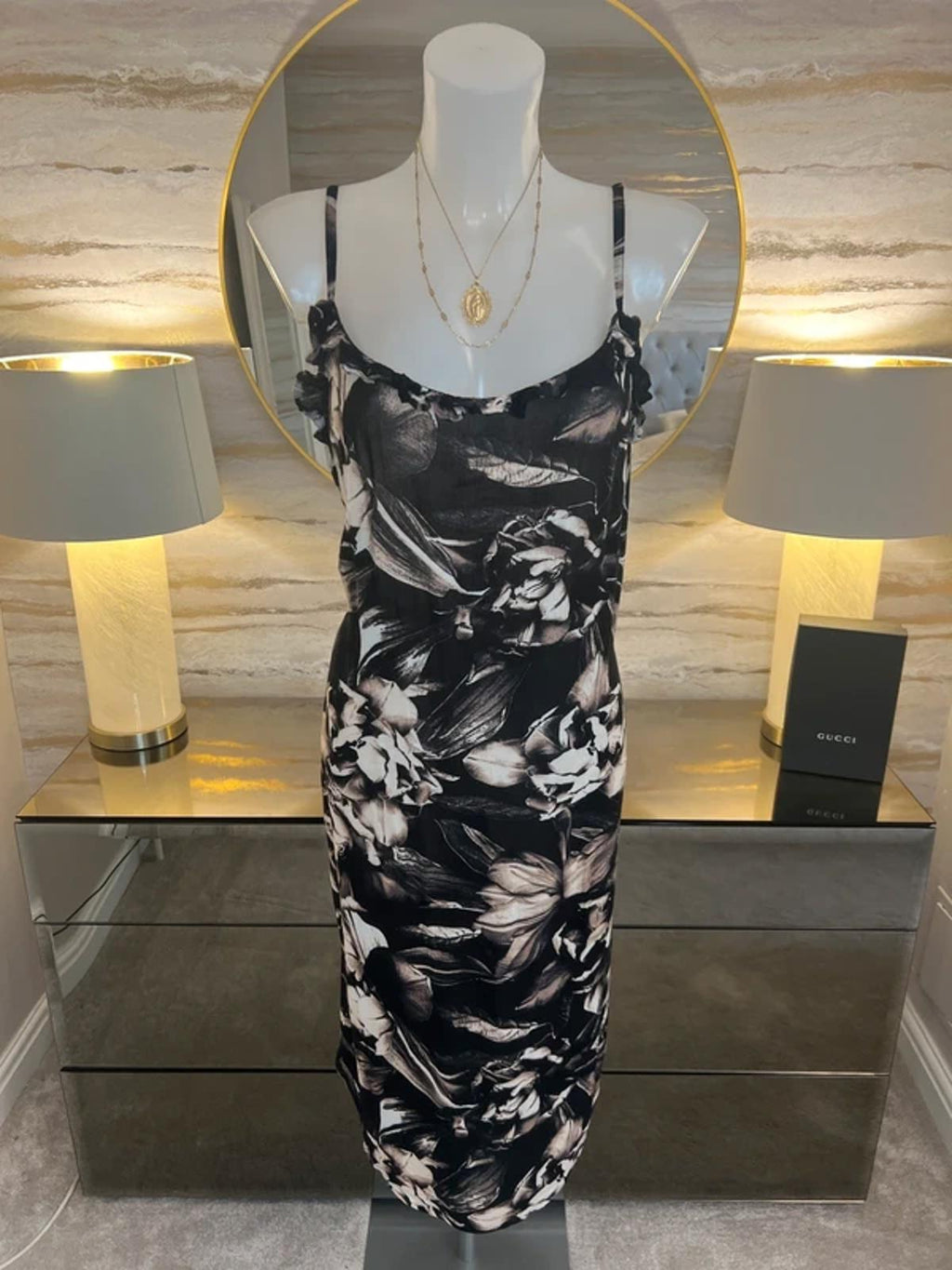 Next Black & Beige Floral Frill Midi Dress / Beach Dress 12