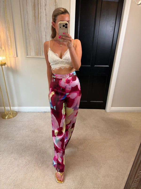 Zara Multicoloured Satin Wide Leg Trousers Small