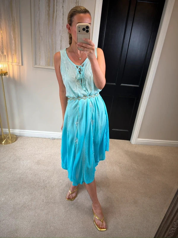 Boutique Blue Boho Midi Dress One Size