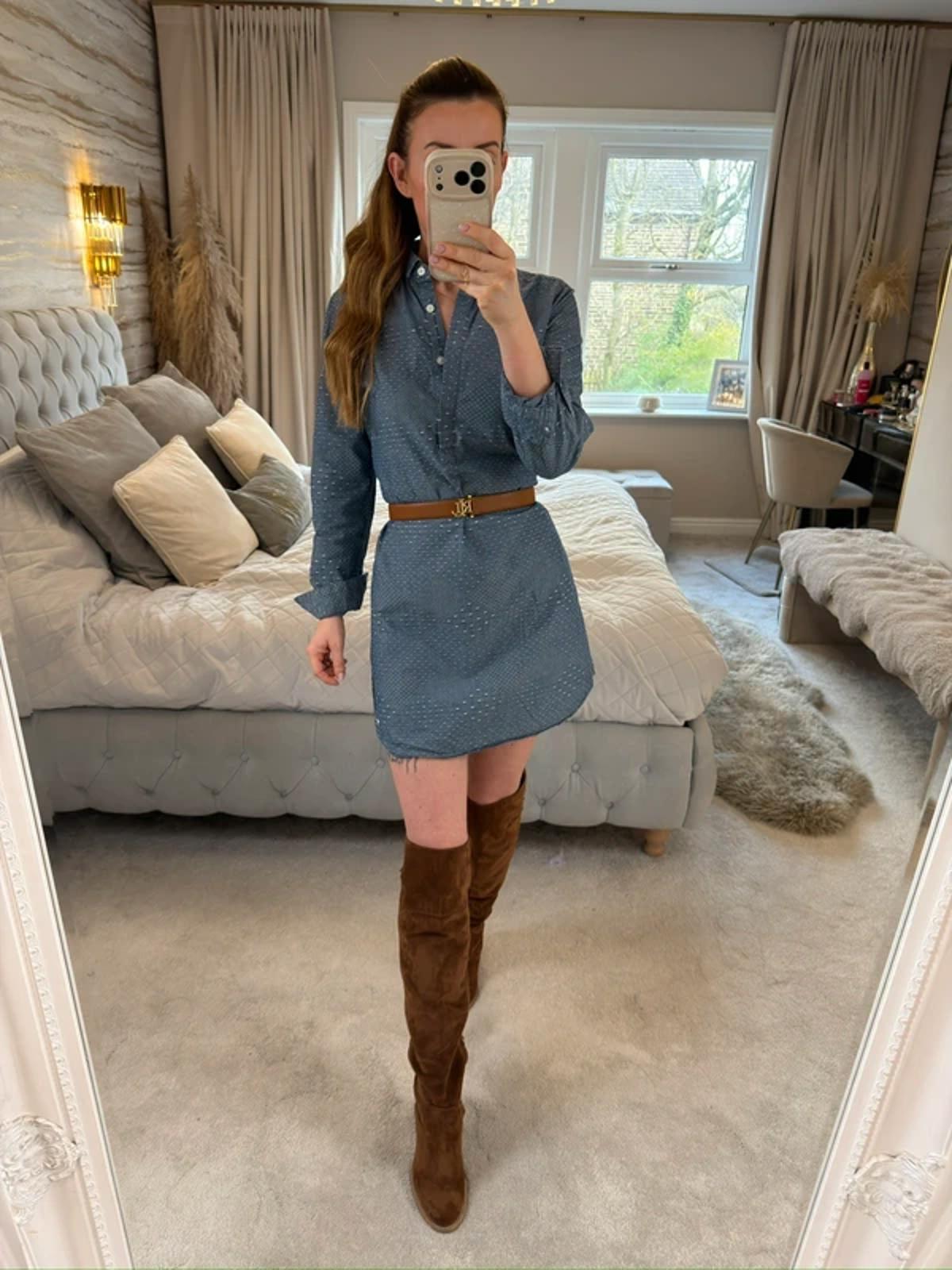 Jack Wills Blue Textured Belted Shirt Dress 8