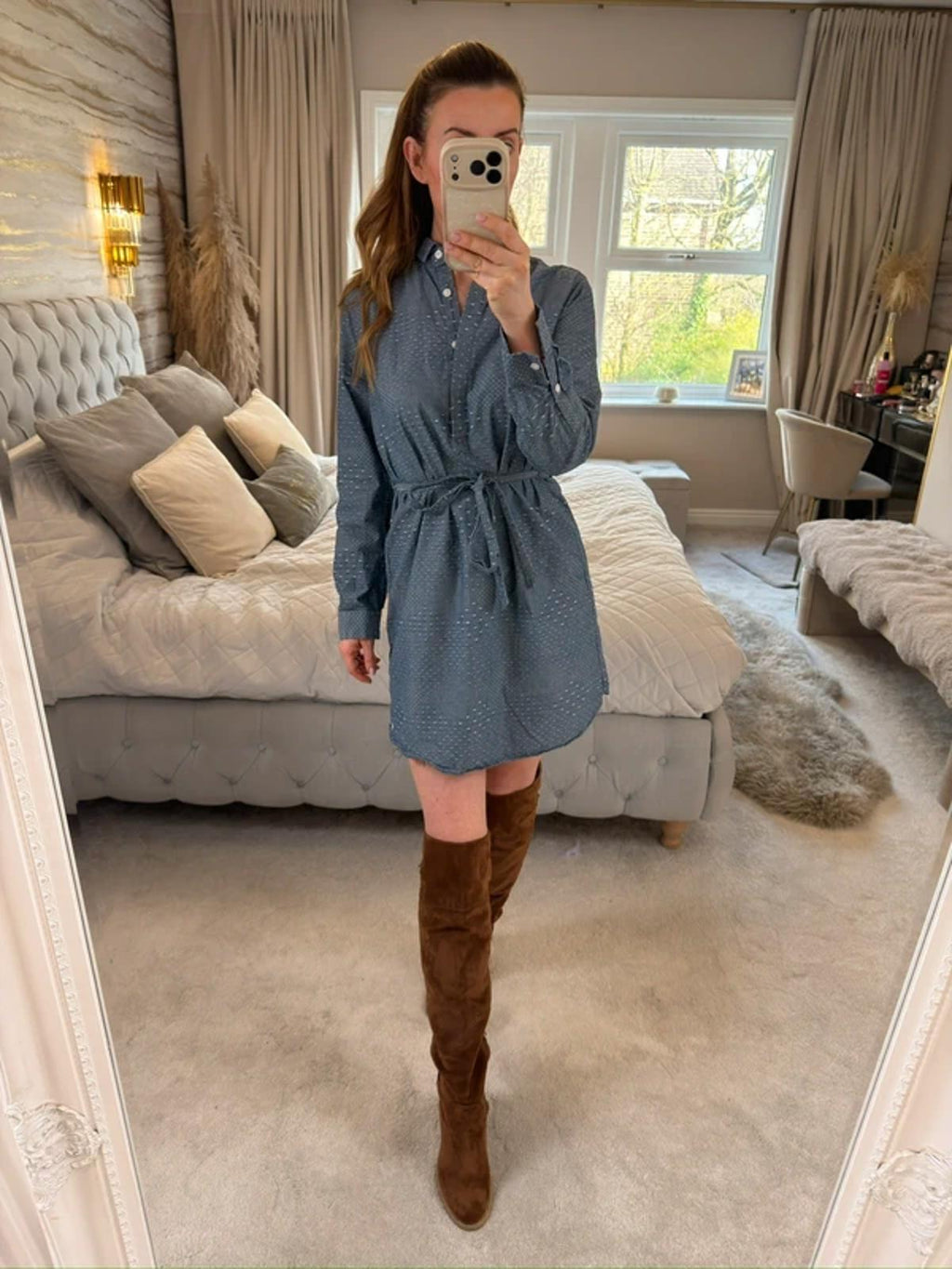 Jack Wills Blue Textured Belted Shirt Dress 8