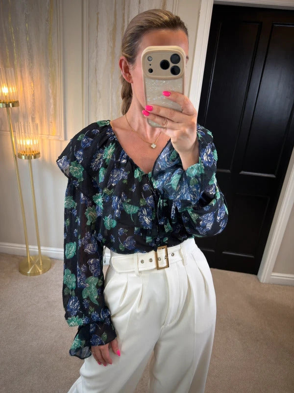 BNWT Warehouse Black Floral Boho Blouse 12